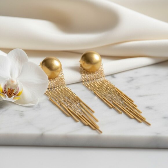 🆕 Minimalist Gold Fringe Drop Earrings 18K Gold Plated Stainless Steel - Picture 7 of 9
